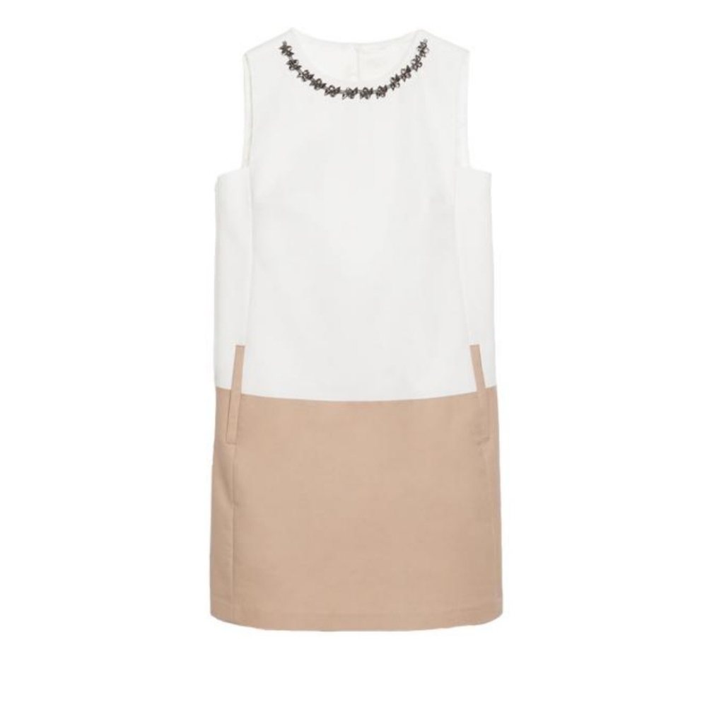 WOMEN'S ZARA BEJEWELED WHITE & BEIGE MINI DRESS SIZE S $90